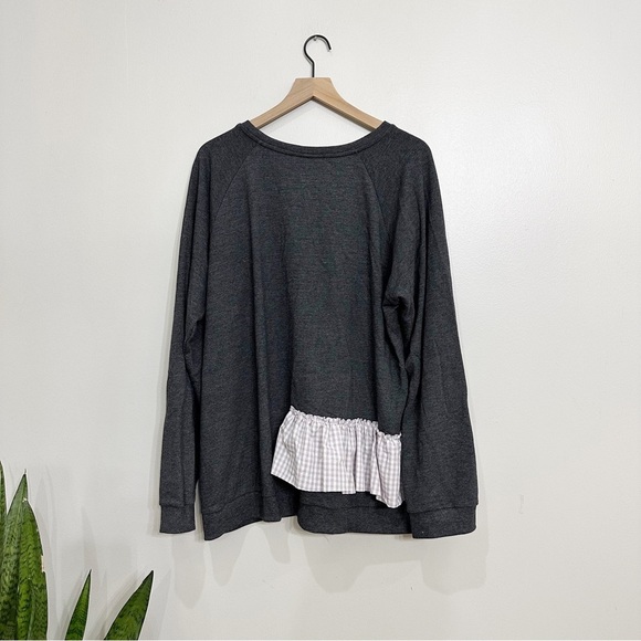 ASOS Curve Heather Grey Sweater Placed Purple Gingham Ruffle - Picture 4 of 5